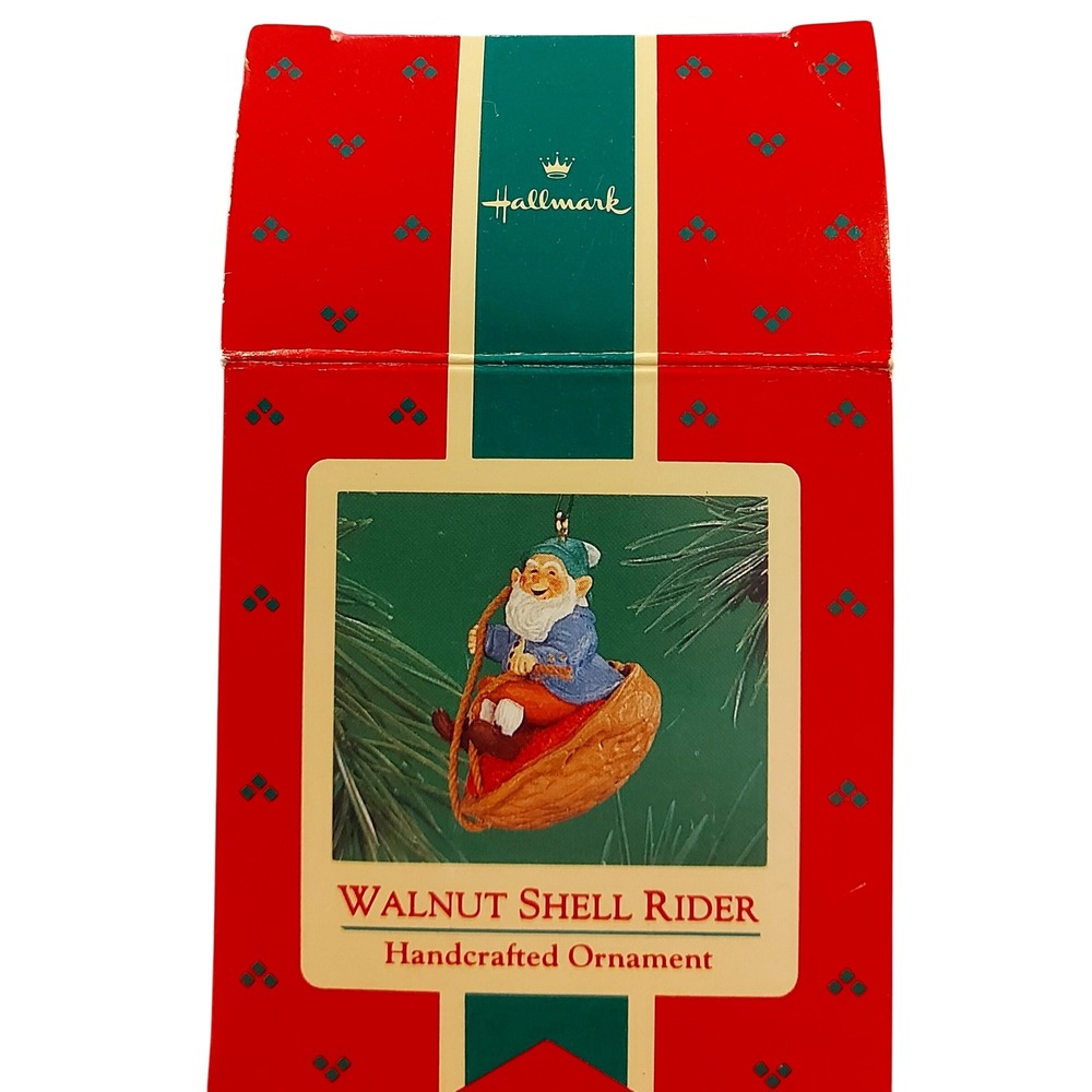 Vintage 1986 Hallmark Keepsake Ornament Walnut Shell Rider Elf QX419-6 Boxed